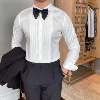 2022 אביב סתיו Mens חולצות באיכות מוצק צבע מתאים שרוול ארוך חולצות גברים החתונה החולצה זכר מזדמן חברתית החולצה L160
