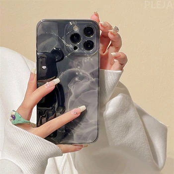 אופנה מגניב 3D דוב שחור הטלפון מקרה עבור iPhone 14 ProMax 13 12 Pro מקס 11 מקרים חמוד נשים מגן רך כיסוי מעטפת