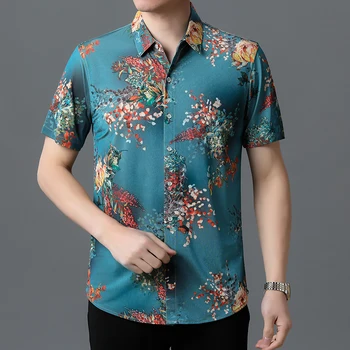 הגעה לניו אופנה לגברים הדפסת חולצות 2023 קיץ פרחים הדפסה בגדים שרוול קצר חלק רך חולצות על בן אדם