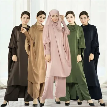 2 חתיכה להגדיר תפילה בגדים כיסוי מלא Abaya השמלה עיד מעטה הרמדאן המוסלמי האסלאמית זמן Khimar Jilbab גלימות נשים חליפות מכנסיים