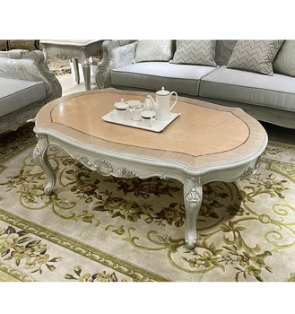 סגנון אירופאי אליפסה גדולה תה השולחן בסלון ספה שולחן תה מעץ מלא מגולף פורניר עץ התה שולחן משק הבית.