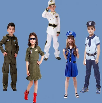 2016 מכירה חמה ליל כל הקדושים cosplay תלבושות ילד ימאי בגדי ילדים טייס בגדים סופר מגניב המשטרה שמלת ילדה ילדים במדים.