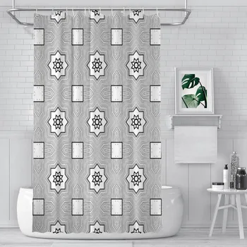 גריי גיאומטריות חדר מקלחת וילונות דפוס מרקם הציור עמיד למים מחיצת וילון מצחיק עיצוב הבית אביזרים