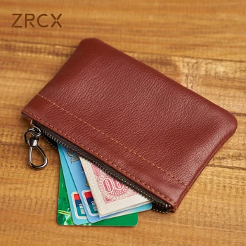 ZRCX של גברים עור אמיתי ארנק מטבעות רטרו ראש שכבת עור פרה כרטיס תיק בעבודת יד רוכסן ארנק מפתח התיק מפתח הרכב התיק.