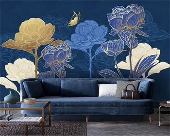 beibehang התאמה אישית של קיר חדש מסמכי עיצוב הבית מודרני מינימליסטי אור יוקרה צמח הקו לאפיס לזולי כחולה רקע טפט