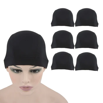 6 חתיכות שחור כיפה המכסה אריגה מתיחה כובע שיער נטו אלסטי ניילון כיפת הפאה כובע על הפאה עושה