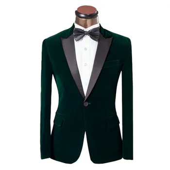 שיא דש ירוק כהה קטיפה, מעיל Slim Fit גברים חליפת גברים קטיפה רשמית נשף ביצועים החתן החתונה טוקסידו 2023(ז ' קט+מכנסיים)