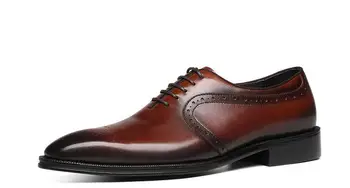 חדש מחודד בוהן brogue נעליים בעבודת יד עור אמיתי רשמי מגולף רטרו עסקי גברים נעלי תחרה עד נעלי חתונה