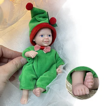 6inch גוף מלא סיליקון ביבי בובות חמוד קטן בובות ונולד מחדש עם בגדים ירוקים עמיד למים סיליקון בובה הטוב ביותר חג המולד מתנה עם תיבת