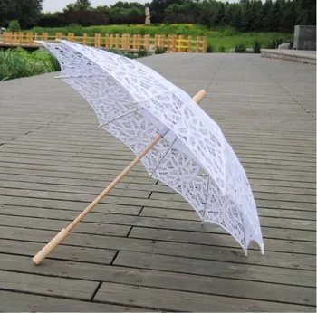 כלה תחרה השמשייה Battenburg רקמה כותנה לבנה שמש מטרייה אלגנטי עבודת יד צילום חתונה אביזרים