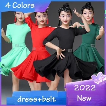 הילדים ריקודים לטיניים שמלה חגורה עבור בנות ילד זמן תחרות סלוניים, טנגו, סלסה Dancewear אימון ריקוד ללבוש צ 'ה צ' ה