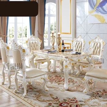 בסגנון אירופאי זהב לבן-עץ מלא צבוע ורוד דרקון הג ' ייד השיש עור ארוך האוכל הכיסא Diningroom רהיטים