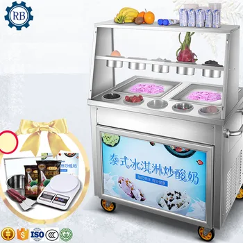 מפעל מחיר כפול עגול פן מסחרי מטוגן גלידה מכונת פריי גלידה מכונת תאילנד קרח רול מטוגן