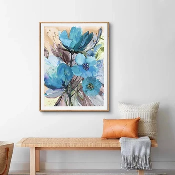 בצבעי כחול פרחים במעבר מופשט בד הציור הביתה אמנות פוסטרים השינה למסדרון מדבקות קישוט נורדי