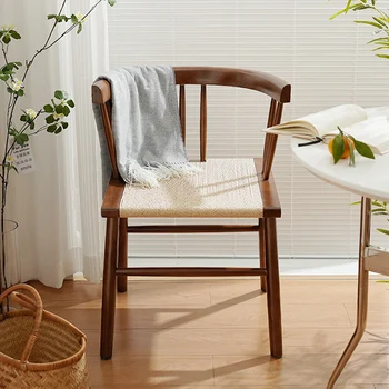 קש יוקרה כסאות אוכל מודרניים עץ שחור נייד כיסא הטרקלין נורדי הסלון Cadeiras דה בג ריהוט הבית YYY30XP