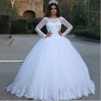 אופנה חדשה Vestido De Noiva כלה טול, Mariage פשוט שרוול ארוך תחרת שמלת החתונה 2024