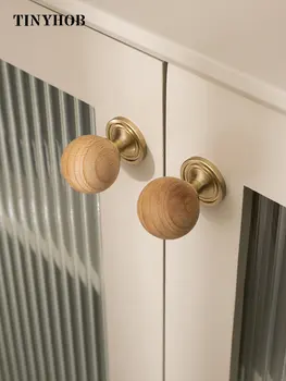 בסגנון נורדי עץ מלא הכדור פליז קטן ידית דלת ארון הבגדים מגירה אחת חור עגול ידית כפתור ריהוט חומרה