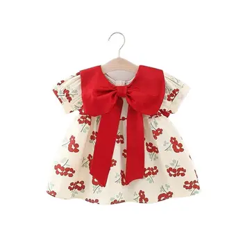 1-3Years שמלת ילדה תינוק בן יומו בקיץ פרח הדפס העניבה כותנה שמלה התינוק בגדים.