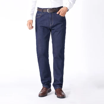 BROWON מותג אופנה ג 'ינס לגברים הסתיו באמצע ישר העסקים ג' ינס מכנסיים מודאלית מוצק צבע עור ידידותי מכנסי ג ' ינס גברים