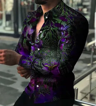 2022 אביב סתיו 3D מגניב נמר מודפס חולצות גברים אופנה Turn-למטה צווארון כפתור חולצת גברים שרוול ארוך קרדיגן אופנת רחוב