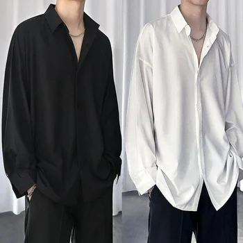 זכר קוריאנית אינץ שרוול ארוך רופף מזדמנים גברים חולצות חולצות גברים ביגוד Camisas y Blusa