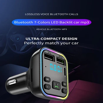 מטען רכב כפול USB Bluetooth 5.0 FM משדר מקלט אודיו ערכת דיבורית לרכב משדר FM צבעוני אווירה אורות