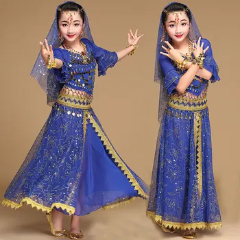 אופנה סגנון החדש הילד ריקודי בטן ריקוד הודי תחפושת להגדיר סארי בוליווד ילדים תלבושת ריקוד בטן ביצועים בגדים סטים