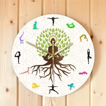 לוטוס בצורת עץ קישוט מודרני שעון קיר סטודיו ליוגה עץ החיים צבעוני שעון שעון קיר
