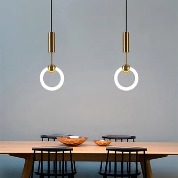נורדי טבעת אורות תליון זהב מקורה תאורה קפה מסעדה עיצוב הבית מטבח האי Luminaire תליית מנורה ליד המיטה