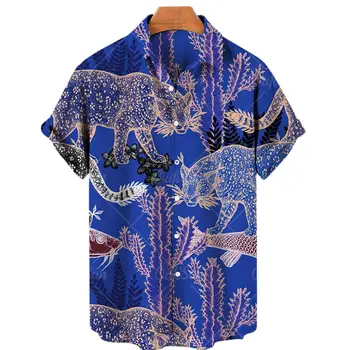 נייטרלי 2022 הקיץ הוואי גברים החולצה של 3D נמר תבנית שרוול קצר לנשימה רופף העליון 5xl להדפיס בעלי החיים החולצה