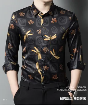 2023 באביב של גברים שרוול ארוך התות משי החולצה מזדמן אופנה-High-End אקארד עסקים החולצה עבור צעירים, בגיל העמידה.