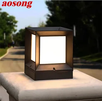 AOSONG חיצונית סולארית קוביית אור LED עמיד למים עמוד פוסט מנורה גופי הביתה גינה חצר