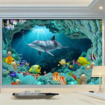 wellyu מותאם אישית 3d טפט תמונה ציורי העולם מתחת למים דולפין 