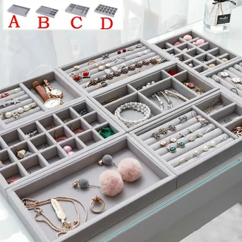 קופסת תכשיטים פלנל עגיל להציג מגש שרשרת צמיד טבעת מגש