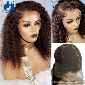 אמטיסט 13x6 חום מתולתל הקדמי של תחרה שיער אדם פאות עבור נשים שחורות ברזילאי רמי שיער בצבע הפאה מראש מרוטה עם Babyhair