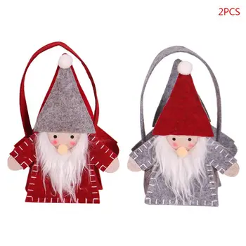 H55A 2pcs/set חג המולד השבדית סנטה Gnome קטיפה מתנה שקית הממתקים תלוי עץ חג המולד עיצוב המסיבה