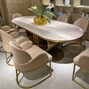איטלקי אור בזבזני השיש שולחן אוכל, כיסא שילוב פוסט מודרני ביתי high-end שולחן האוכל