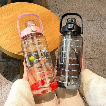 2 ליטר מים כוס קיבולת גדולה ספורט מוטיבציה שותה בקבוק ספורט, בקבוק מים נייד כוסות פלסטיק לשימוש חוזר