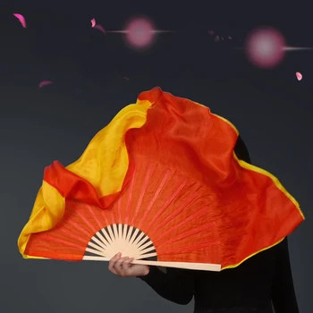 הבמבוק הסיני אוהד משי אמיתי אוהד אחד צהוב בצד אחד הצד האדום צבע זוגי מאוורר פתיחת Yangko לרקוד