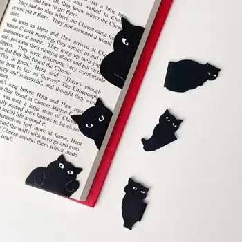 6Pcs ספר נהדר סמן מקסים המראה לאורך זמן דף הסימנייה קריקטורה מגנט חתול שחור סימניה