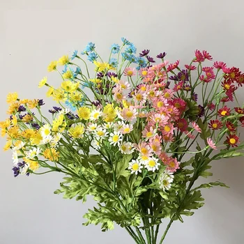חרציות, פרחים מלאכותיים חיצוני עמיד UV Colorfast פלסטיק צמחים קמומיל עיצוב הבית חלונות חיצוני פרחים מפלסטיק