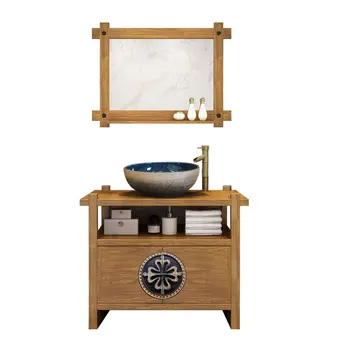 הסגנון הסיני עץ מלא אלון ארון אמבטיה שילוב אמבטיה כיור ארון אמבטיה רהיטים