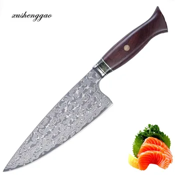 סכין שף 8 אינץ 67 שכבות דמשק VG10 להב פלדה חד קליבר סושי עם פרוסות סושי בעבודת יד מזויפים Longquan סכיני מטבח.