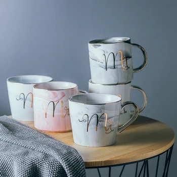 MUZITY קרמיקה ספל קפה הזהב ידנית ציור יצירתי השיש עיצוב Handgrip תה ספל עם כפית קופסת מתנה אריזה 400ml