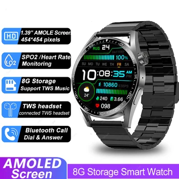 2022 חדש מסך AMOLED שעון חכם גברים Bluetooth שיחה 8G זיכרון RAM המוזיקה המקומית Smartwatch עבור Huawei Xiaomi תמיכה TWS אוזניות