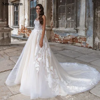 Smileven מפואר נסיכה שמלות חתונה קו שמפניה כלה שמלות שמלות חתונה Appliqued Vestido De noiva