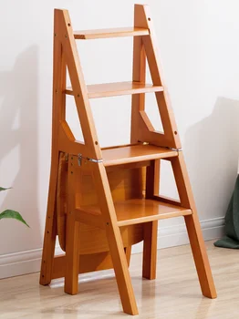 מעץ מלא סולם הכיסא משק הסולם כיסא מתקפל כפול מטרה סולם שרפרף מקורה טיפוס מדרגות רב תכליתי