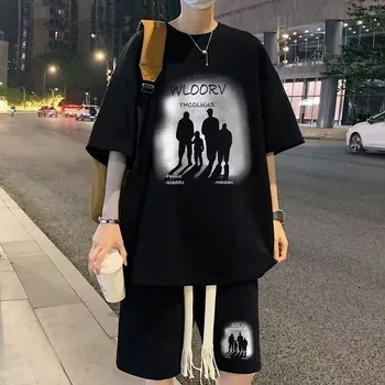 2023 הקיץ של גברים סטים של אופנה גברים, בגדים 2 ערכות קטע מקרית קוריאני אופנת רחוב הדפס גרפי חולצות T+מכנסי טרנינג גברים