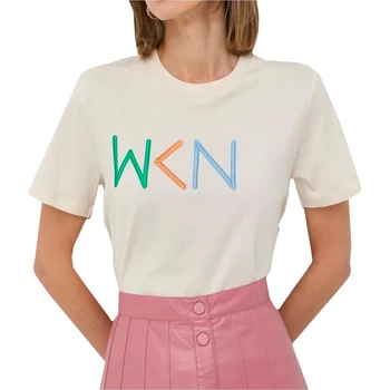 נשים חולצה 2023 האביב והקיץ, צבע חדש, מכתב רקמה טי-שירט