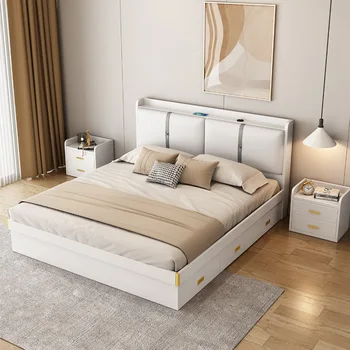 מודרני ביתיים פשוטים השינה לחץ אוויר גבוה תיבת אחסון למיטה, דירה קטנה מעץ מלא רב שכבתי לוח אחסון למיטה